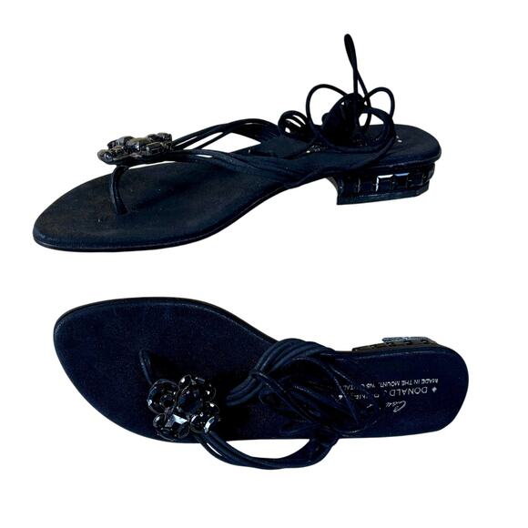 Donald Pliner Black Metallic Leather Shoe Sandal New Chunky Stones $285 NIB - Picture 4 of 7